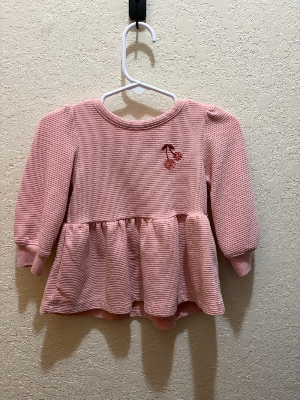 Carter's Pink Ribbed Long-Sleeve Peplum Top with Cherry Detail